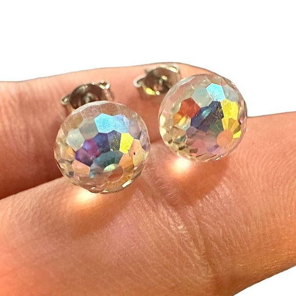 Disco Ball Earrings Silver Plated 5MM Stud Earrings for Women - Picture 6 of 9